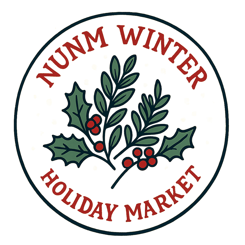 NUNM Winter Holiday market sign with holly
